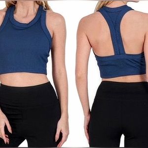 NWT Free People Movement Navy Game Time Cami Racerback Cropped Tank, size Large